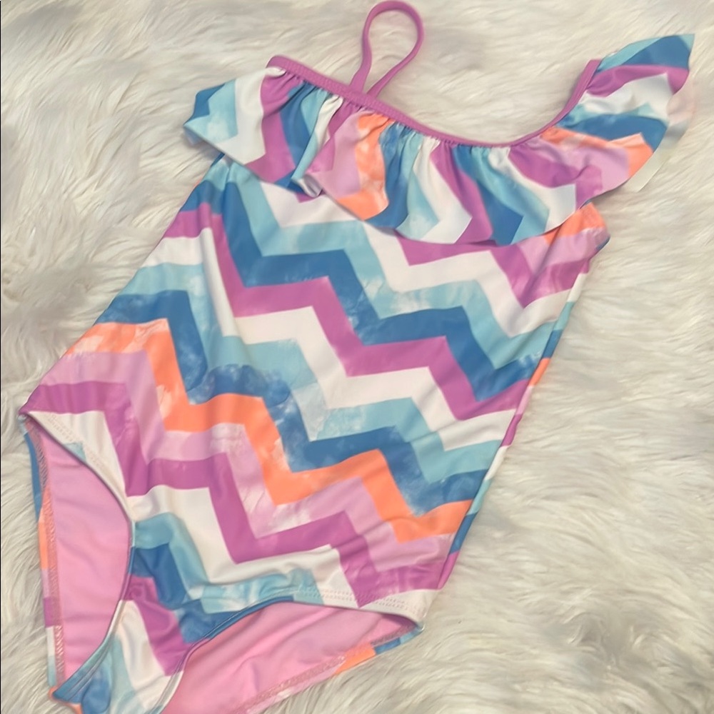 Colorful Chevron One-Shoulder Swimsuit